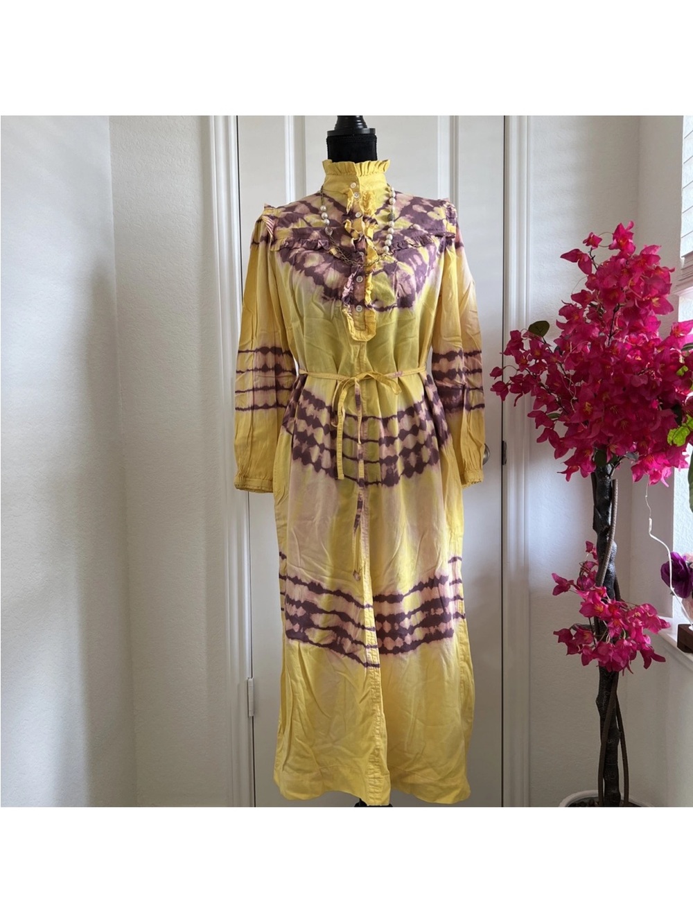 Raquel Allegra Yellow and Purple Tie-Dye Maxi Dress Sz 0 (item A54)